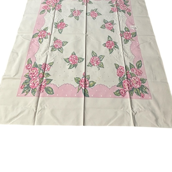 VTG  Shabby Chic Style TABLECLOTH 58 X 48” Pink Rose White Polka Dot Cottage - Picture 1 of 8